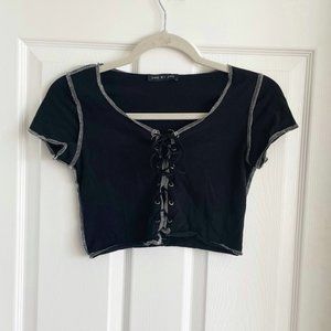 One by One Lace Up Front Crop Top